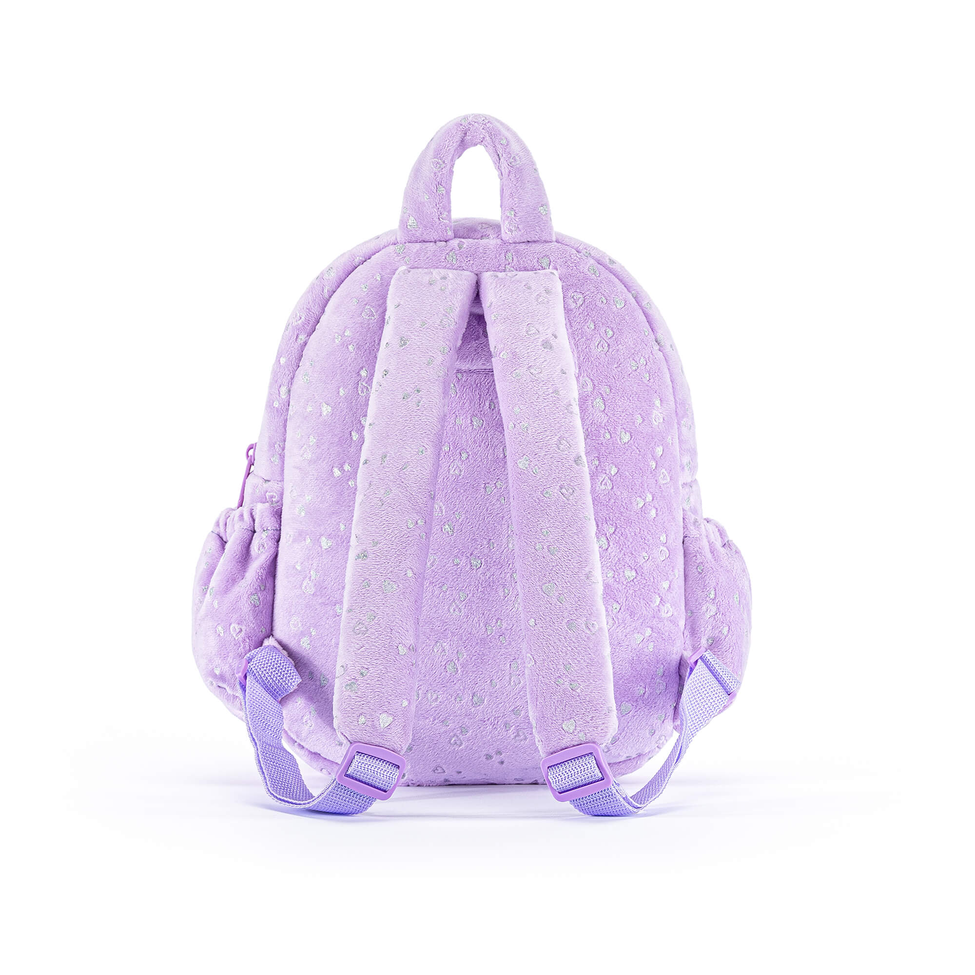 Gloveleya 11 - inch Toddler Girl Backpack Plush Kindergarten Backpacks with 12 - inch Curly Hair Ironing Silver Heart Doll Purple - Gloveleya Official