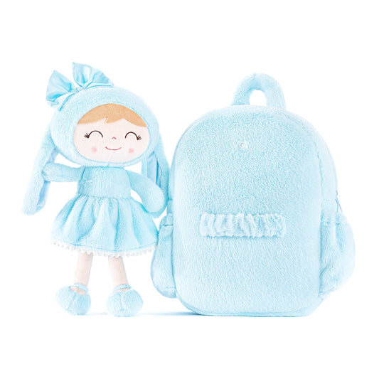 Gloveleya 11 - inch Toddler Girl Backpack Snow Ferret Kindergarten Backpacks with 12 - inch Blue Bunny Doll - Gloveleya Official