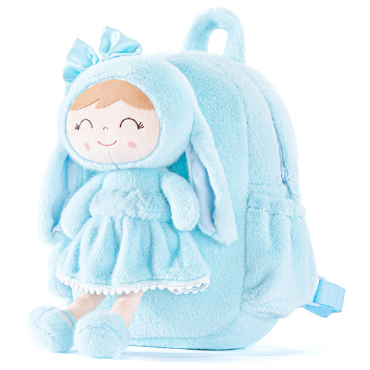 Gloveleya 11 - inch Toddler Girl Backpack Snow Ferret Kindergarten Backpacks with 12 - inch Blue Bunny Doll - Gloveleya Official