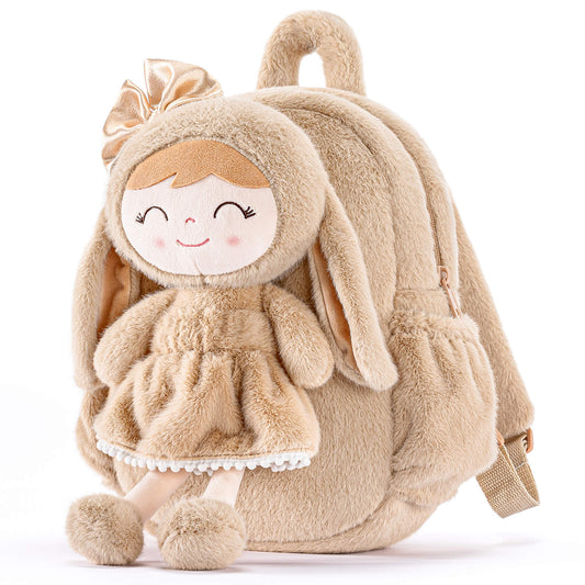 Gloveleya 11 - inch Toddler Girl Backpack Snow Ferret Kindergarten Backpacks with 12 - inch Brown Bunny Doll - Gloveleya Official