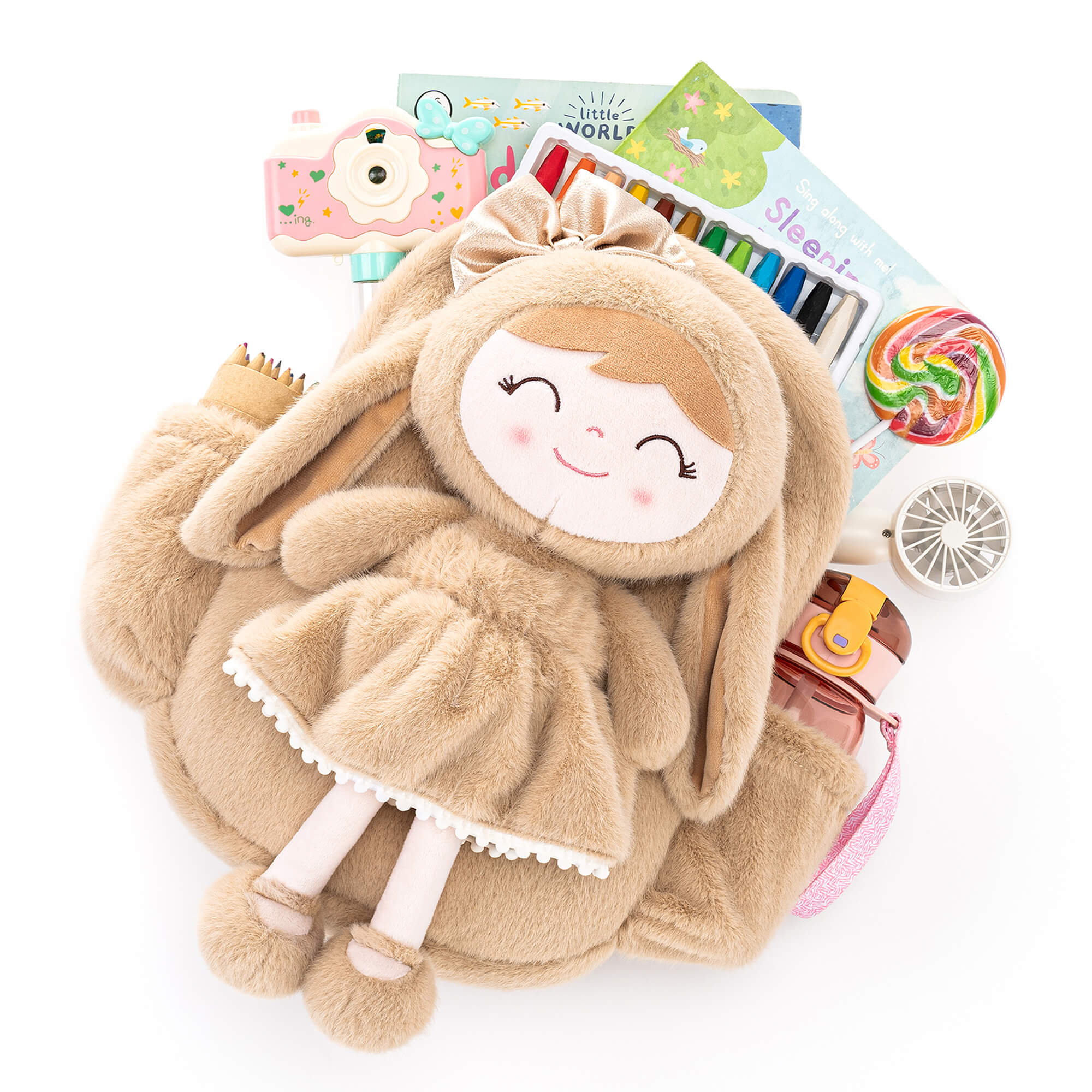 Gloveleya 11 - inch Toddler Girl Backpack Snow Ferret Kindergarten Backpacks with 12 - inch Brown Bunny Doll - Gloveleya Official