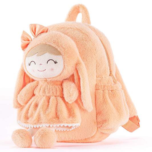 Gloveleya 11 - inch Toddler Girl Backpack Snow Ferret Kindergarten Backpacks with 12 - inch Orange Bunny Doll - Gloveleya Official