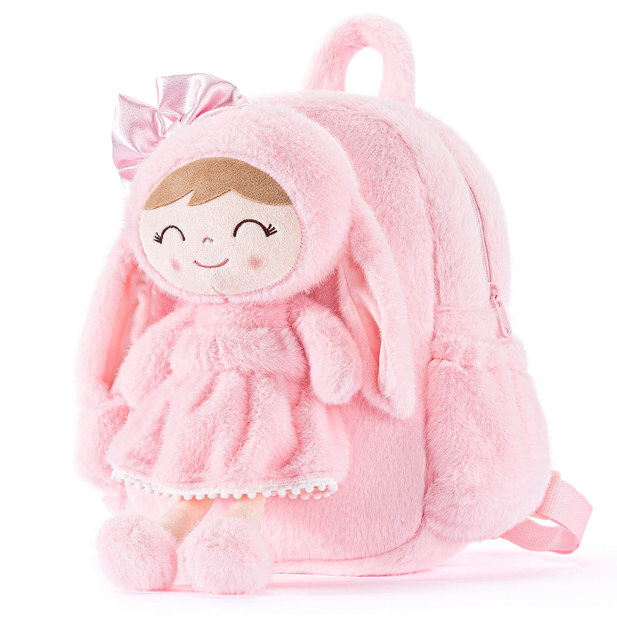 Gloveleya 11 - inch Toddler Girl Backpack Snow Ferret Kindergarten Backpacks with 12 - inch Pink Bunny Doll - Gloveleya Official