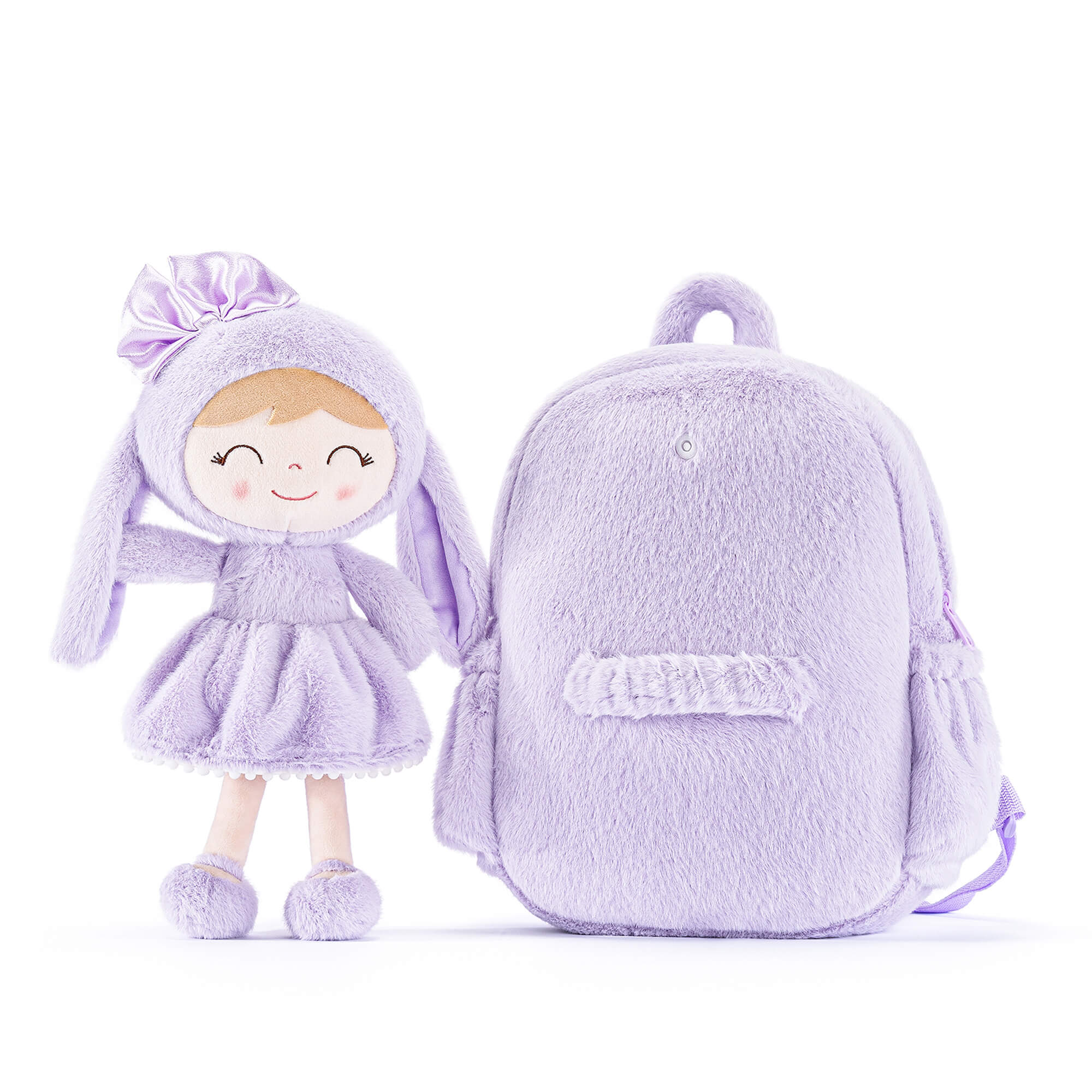 Gloveleya 11 - inch Toddler Girl Backpack Snow Ferret Kindergarten Backpacks with 12 - inch Purple Bunny Doll - Gloveleya Official