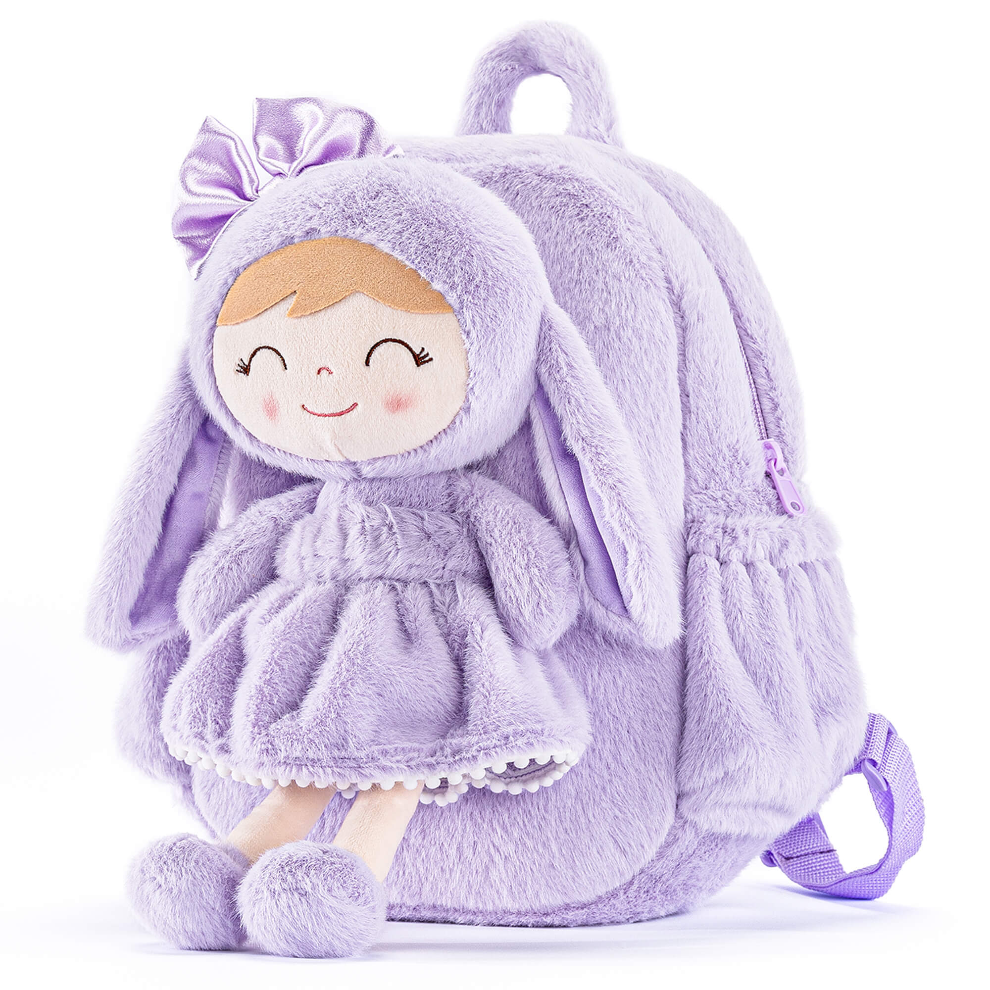 Gloveleya 11 - inch Toddler Girl Backpack Snow Ferret Kindergarten Backpacks with 12 - inch Purple Bunny Doll - Gloveleya Official