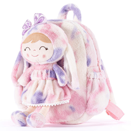 Gloveleya 11 - inch Toddler Girl Backpack Snow Ferret Kindergarten Backpacks with 12 - inch Rainbow Bunny Doll - Gloveleya Official