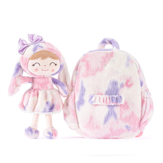 Gloveleya 11 - inch Toddler Girl Backpack Snow Ferret Kindergarten Backpacks with 12 - inch Rainbow Bunny Doll - Gloveleya Official