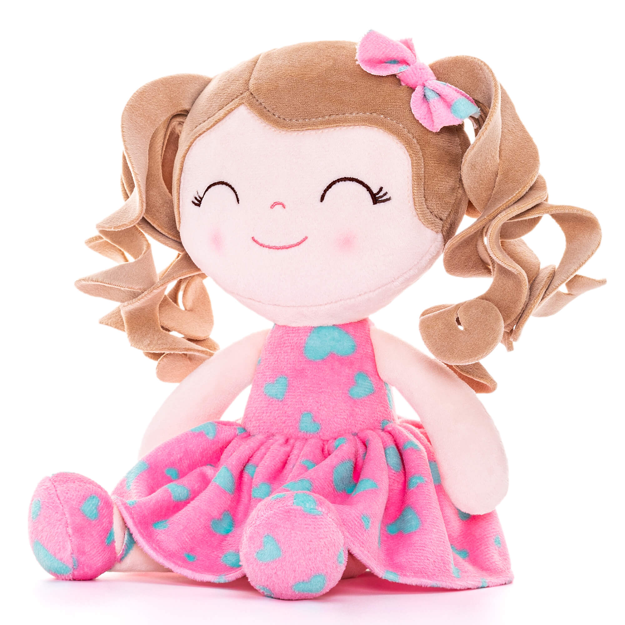 Gloveleya 12 - inch Curly Hair Aqua Love Heart Dolls Pink Skirt - Gloveleya Official