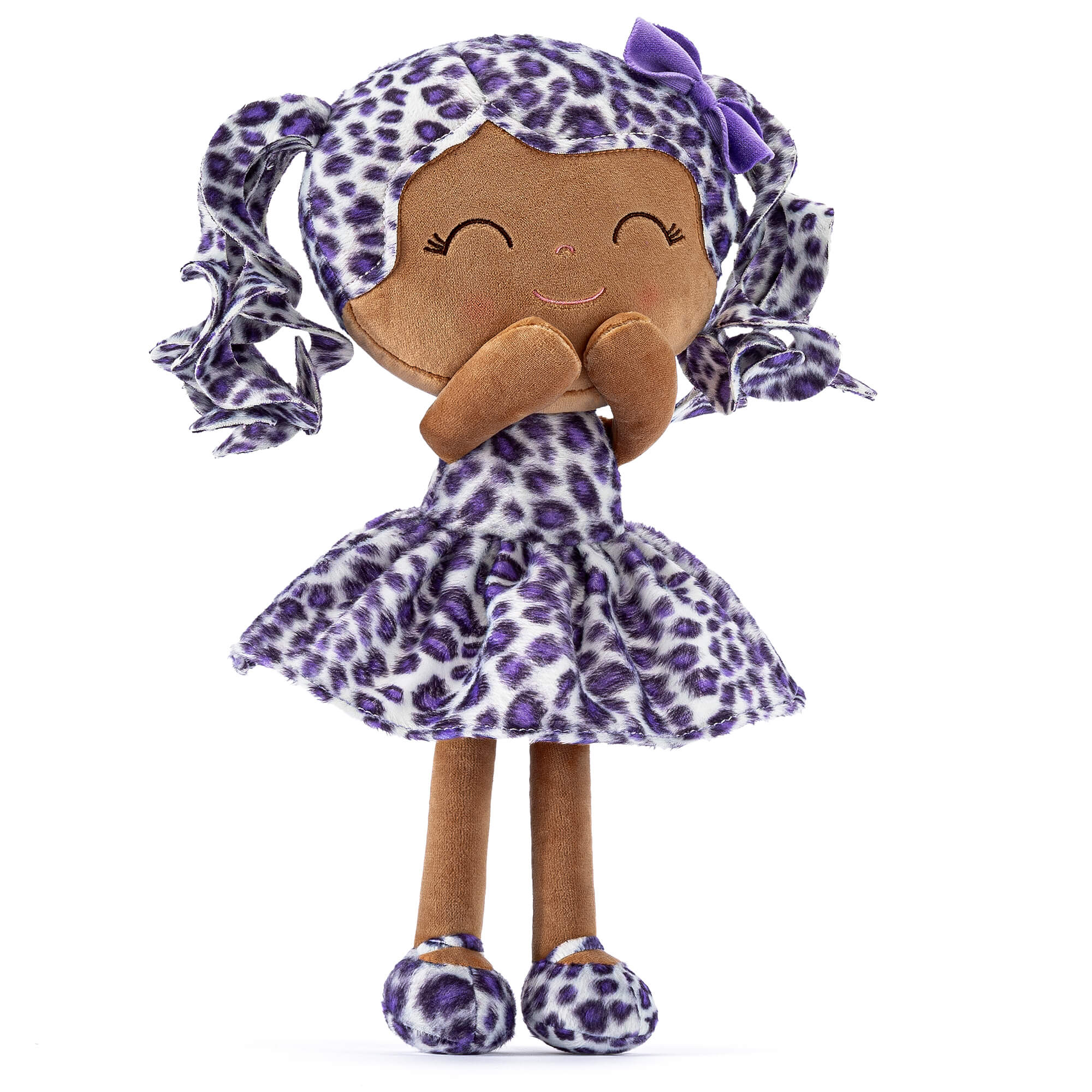 Gloveleya 12 - inch Curly Hair Fashion Dolls Leopard Costume Doll Dark Skin Purple - Gloveleya Official