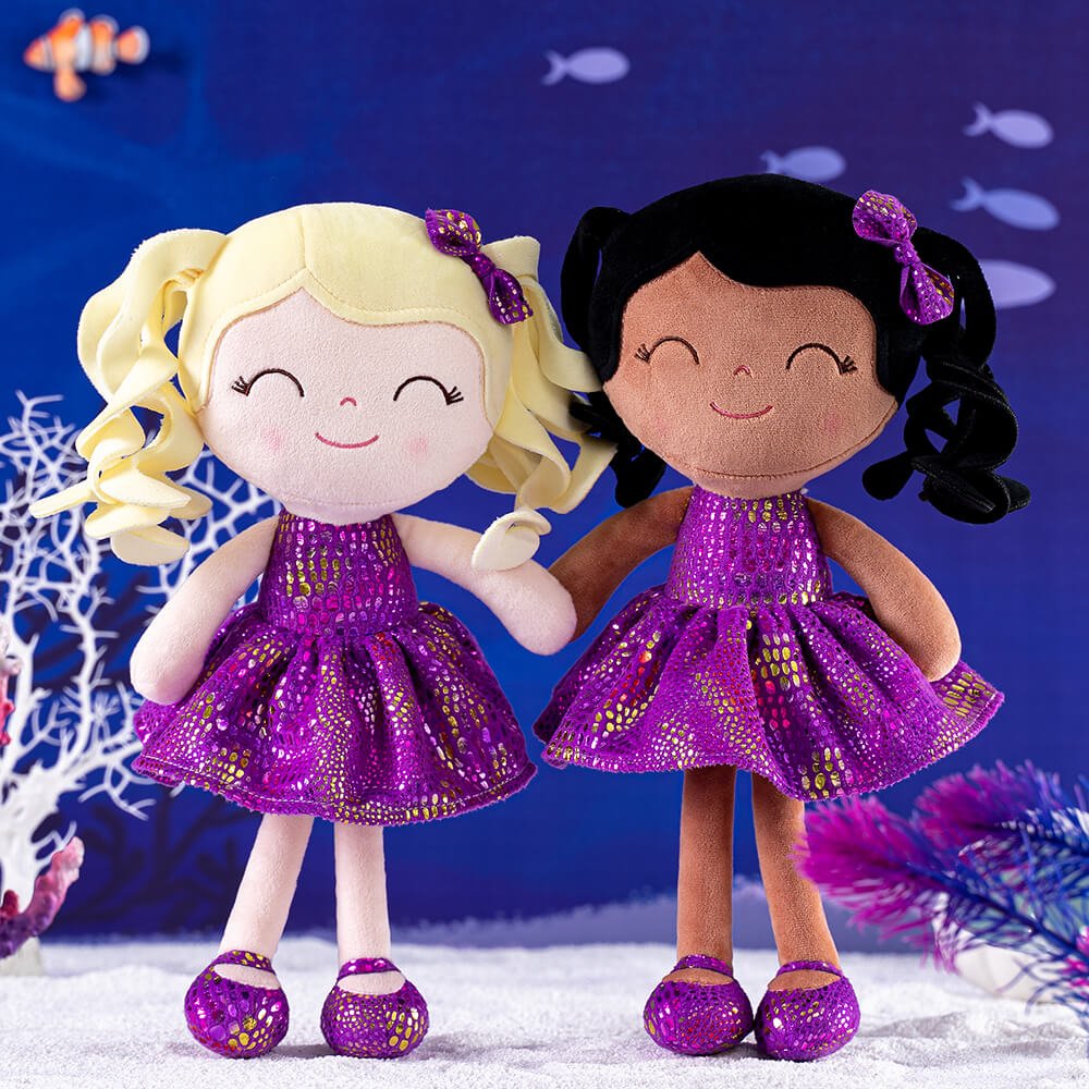 Gloveleya 12 - inch Curly Hair Glitter Dolls Purple Skirt - Dark Skin - Gloveleya Official