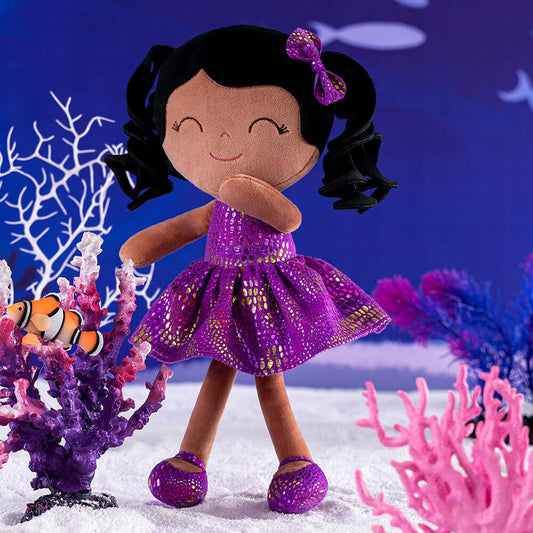 Gloveleya 12 - inch Curly Hair Glitter Dolls Purple Skirt - Dark Skin - Gloveleya Official