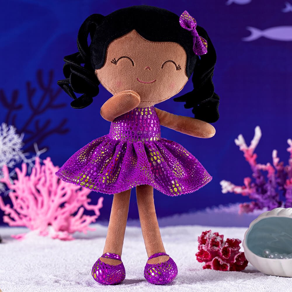 Gloveleya 12 - inch Curly Hair Glitter Dolls Purple Skirt - Dark Skin - Gloveleya Official