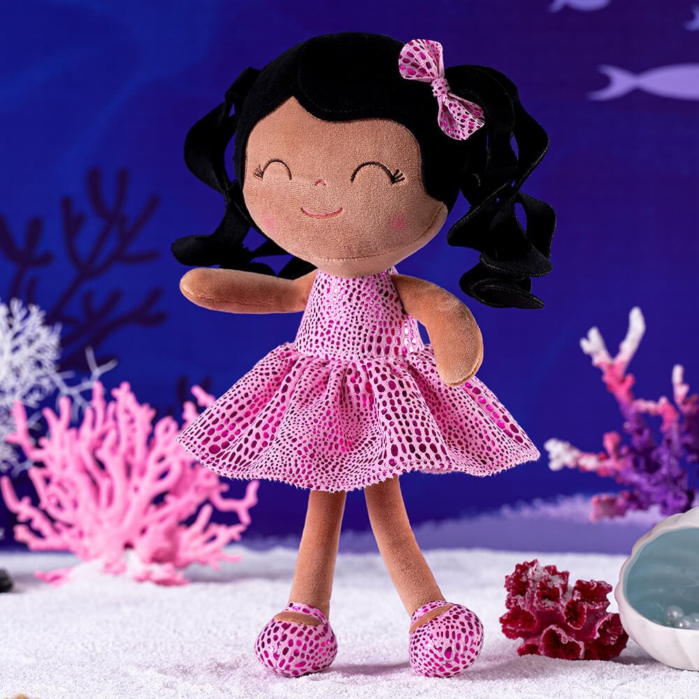 Gloveleya 12 - inch Curly Hair Glitter Dolls Rose Skirt - Dark Skin - Gloveleya Official