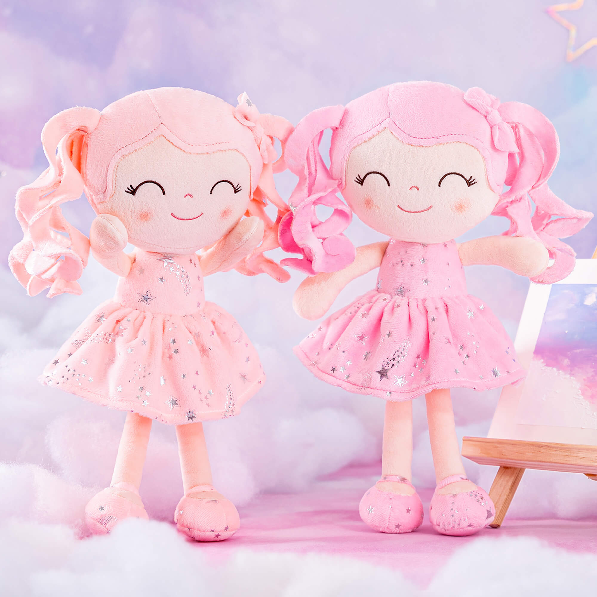 Gloveleya 12 - inch Curly Hair Starry Sky Dolls Bronzing Pinky Stars Skirt - Pure Pink Hair - Gloveleya Official