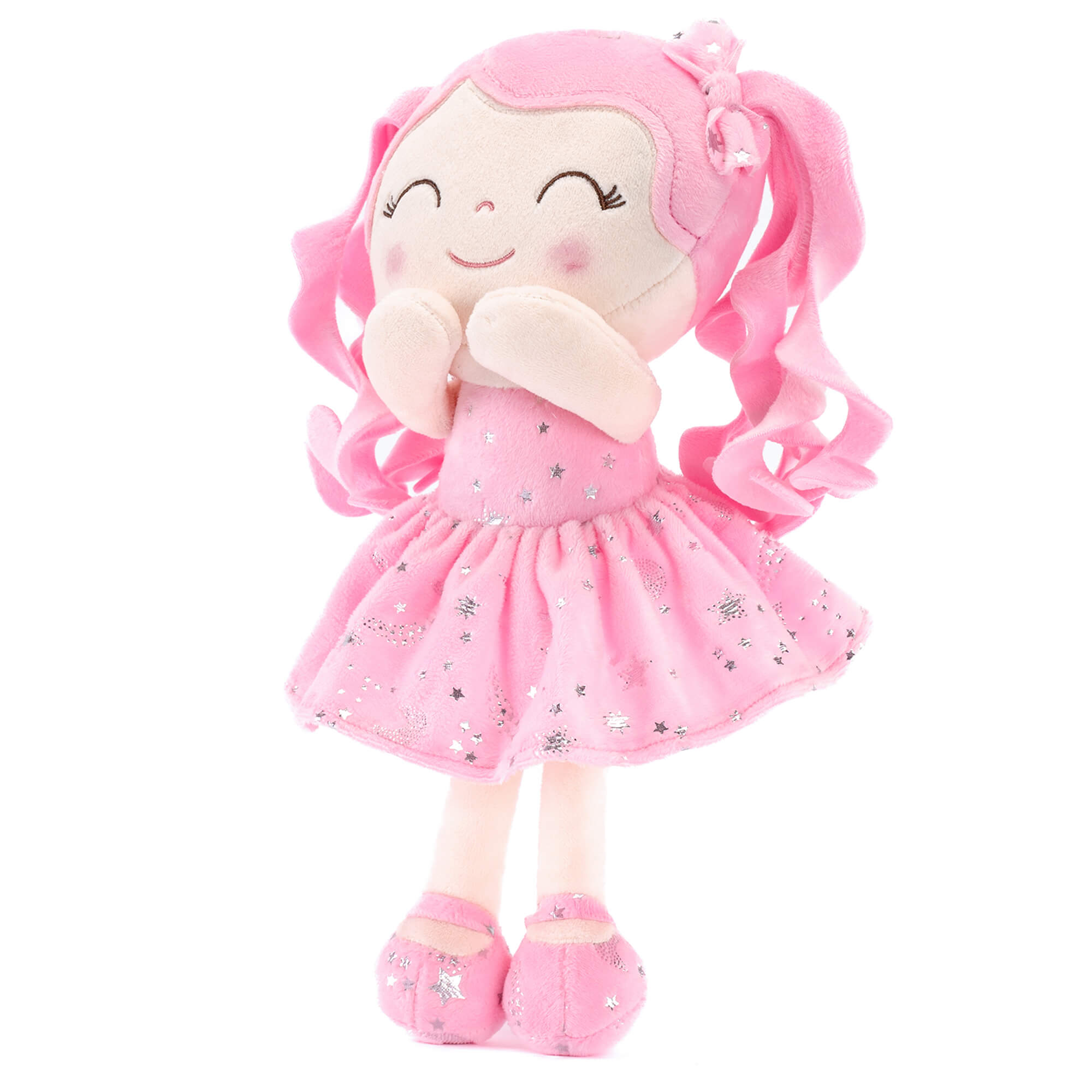 Gloveleya 12 - inch Curly Hair Starry Sky Dolls Bronzing Pinky Stars Skirt - Pure Pink Hair - Gloveleya Official