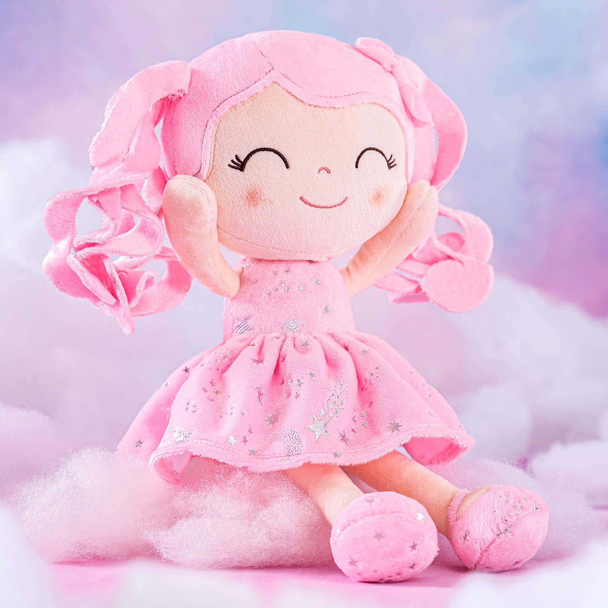 Gloveleya 12 - inch Curly Hair Starry Sky Dolls Bronzing Pinky Stars Skirt - Pure Pink Hair - Gloveleya Official