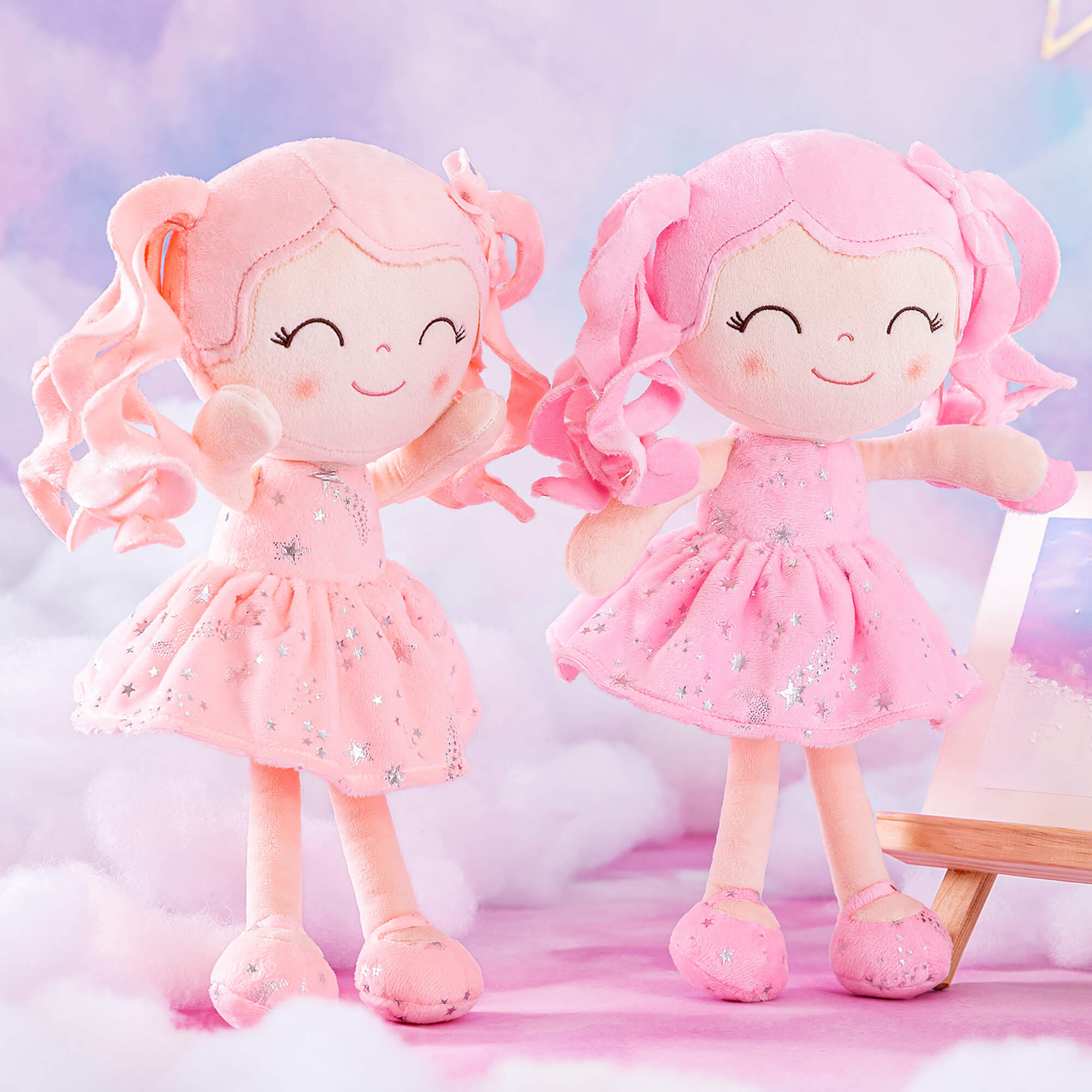 Gloveleya 12 - inch Curly Hair Starry Sky Dolls Bronzing Pinky Stars Skirt - Pure Pink Hair - Gloveleya Official