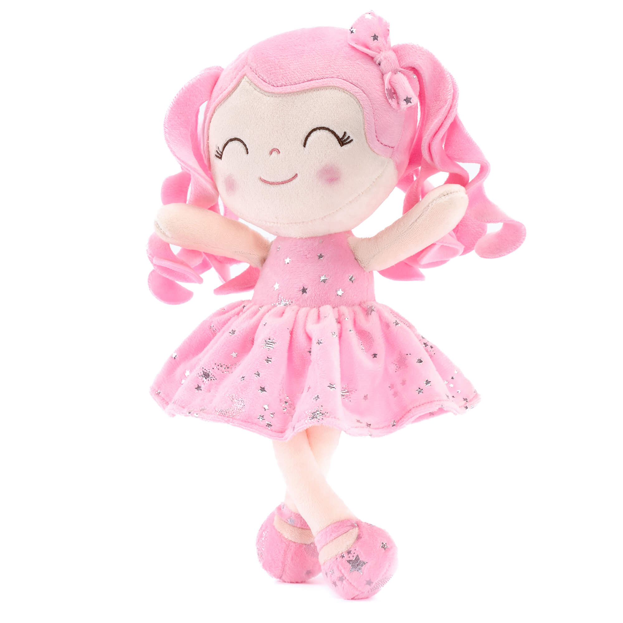 Gloveleya 12 - inch Curly Hair Starry Sky Dolls Bronzing Pinky Stars Skirt - Pure Pink Hair - Gloveleya Official