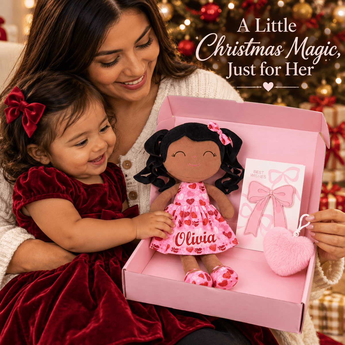 Gloveleya 12-Inch Personalized Baby Shower Gift Set – Black Hair Love Heart Doll - Gloveleya Official