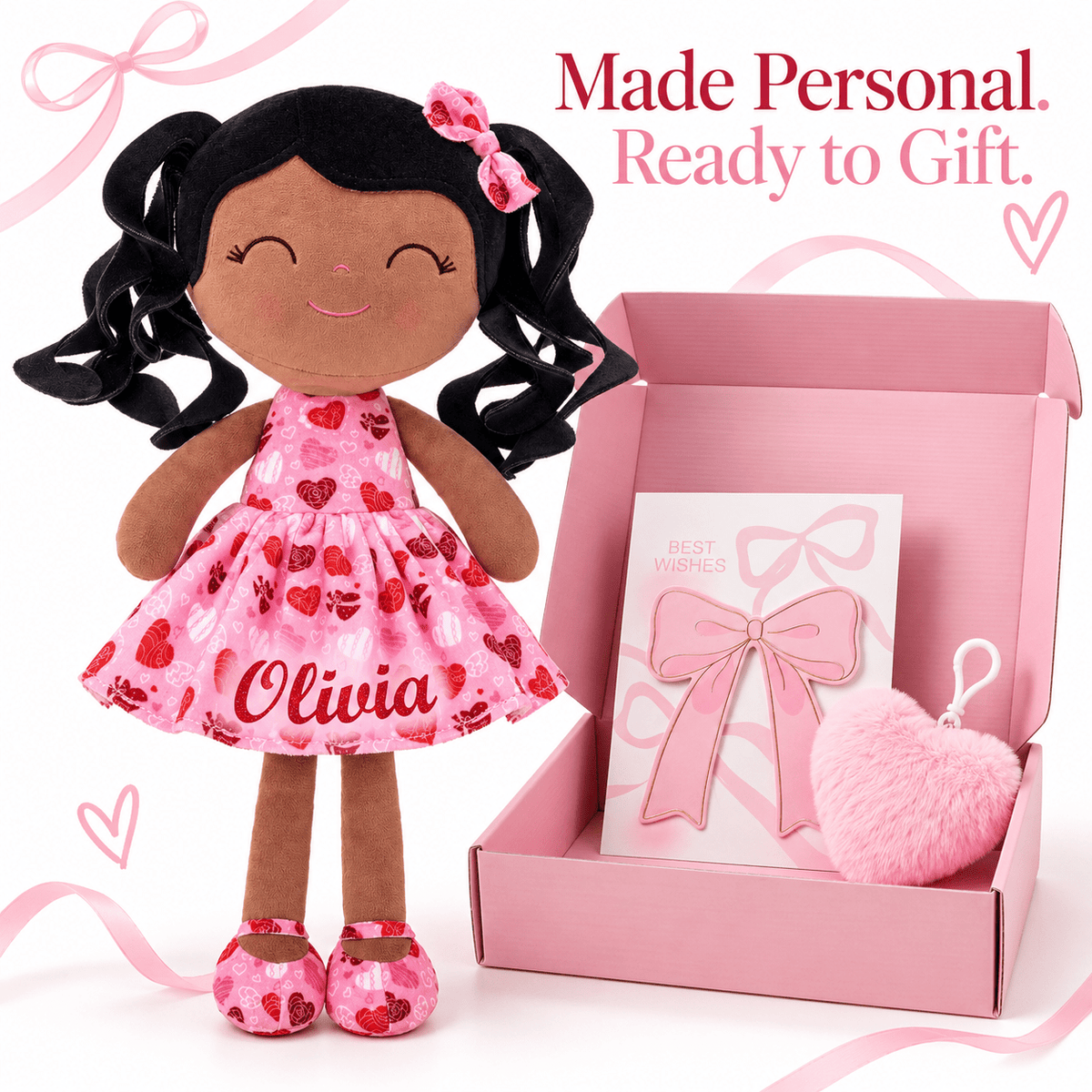 Gloveleya 12-Inch Personalized Baby Shower Gift Set – Black Hair Love Heart Doll - Gloveleya Official