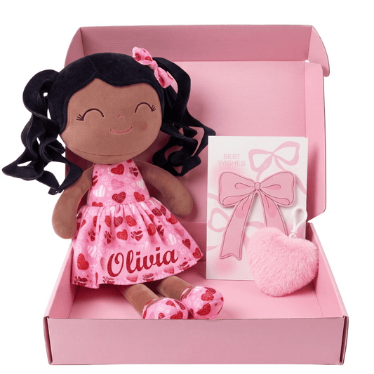 Gloveleya 12-Inch Personalized Baby Shower Gift Set – Black Hair Love Heart Doll - Gloveleya Official