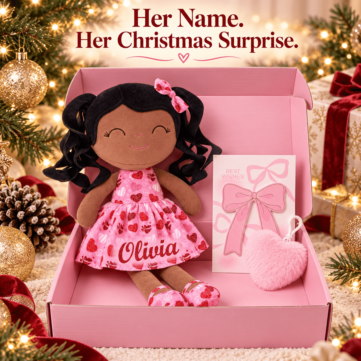 Gloveleya 12-Inch Personalized Baby Shower Gift Set – Black Hair Love Heart Doll - Gloveleya Official