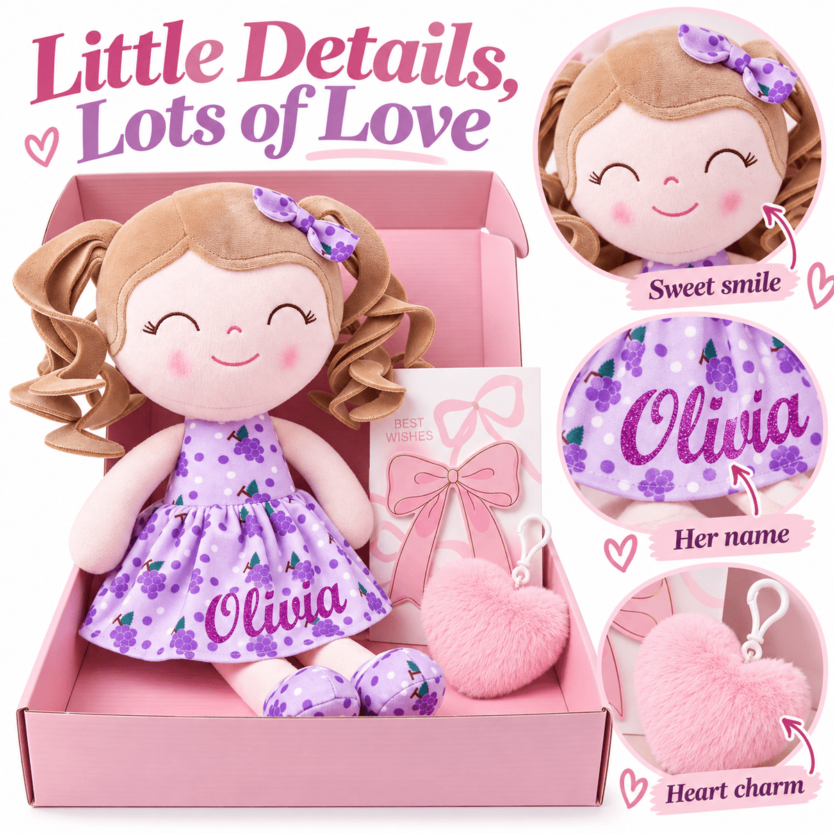 Gloveleya 12-Inch Personalized Baby Shower Gift Set – Grape Curly Hair Doll - Gloveleya Official