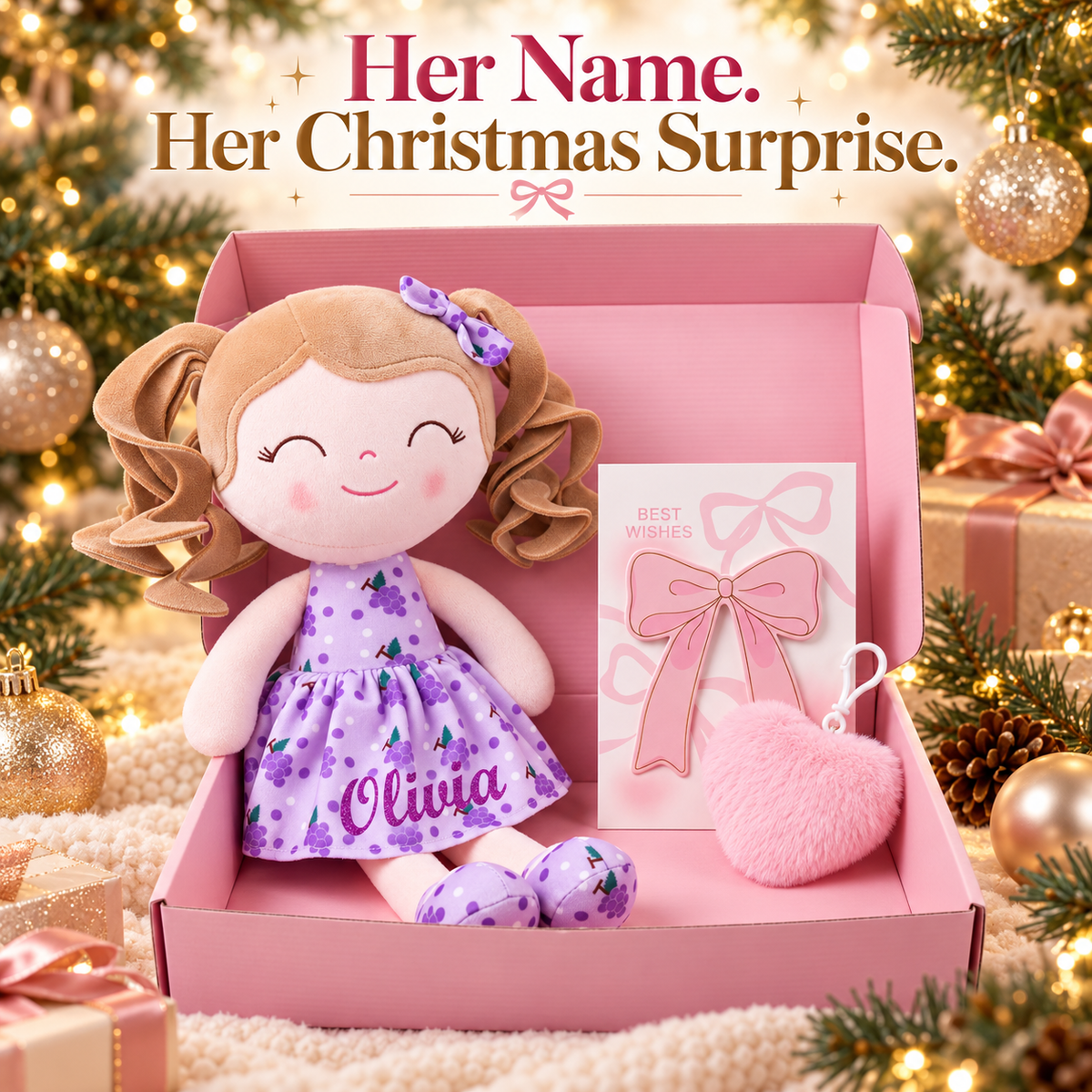 Gloveleya 12-Inch Personalized Baby Shower Gift Set – Grape Curly Hair Doll - Gloveleya Official