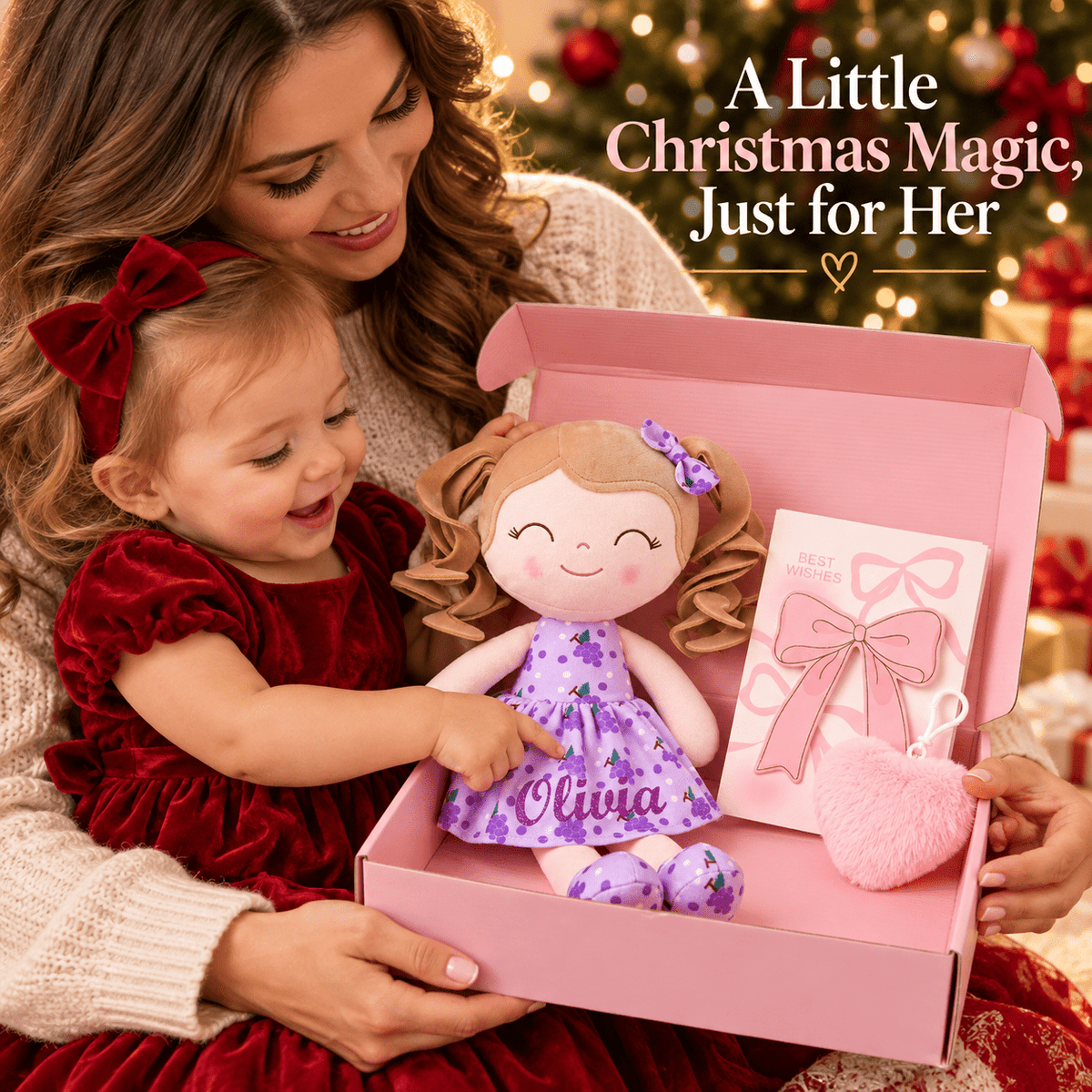 Gloveleya 12-Inch Personalized Baby Shower Gift Set – Grape Curly Hair Doll - Gloveleya Official