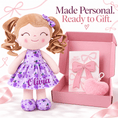 Charger l'image dans la visionneuse de la galerie, Gloveleya 12-Inch Personalized Baby Shower Gift Set – Grape Curly Hair Doll - Gloveleya Official
