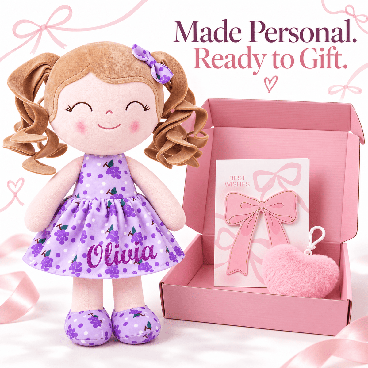 Gloveleya 12-Inch Personalized Baby Shower Gift Set – Grape Curly Hair Doll - Gloveleya Official