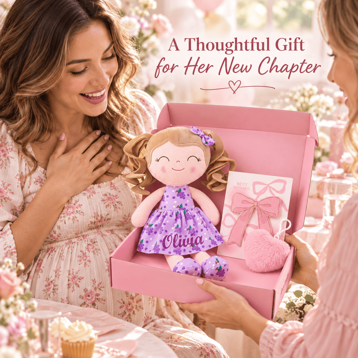 Gloveleya 12-Inch Personalized Baby Shower Gift Set – Grape Curly Hair Doll - Gloveleya Official