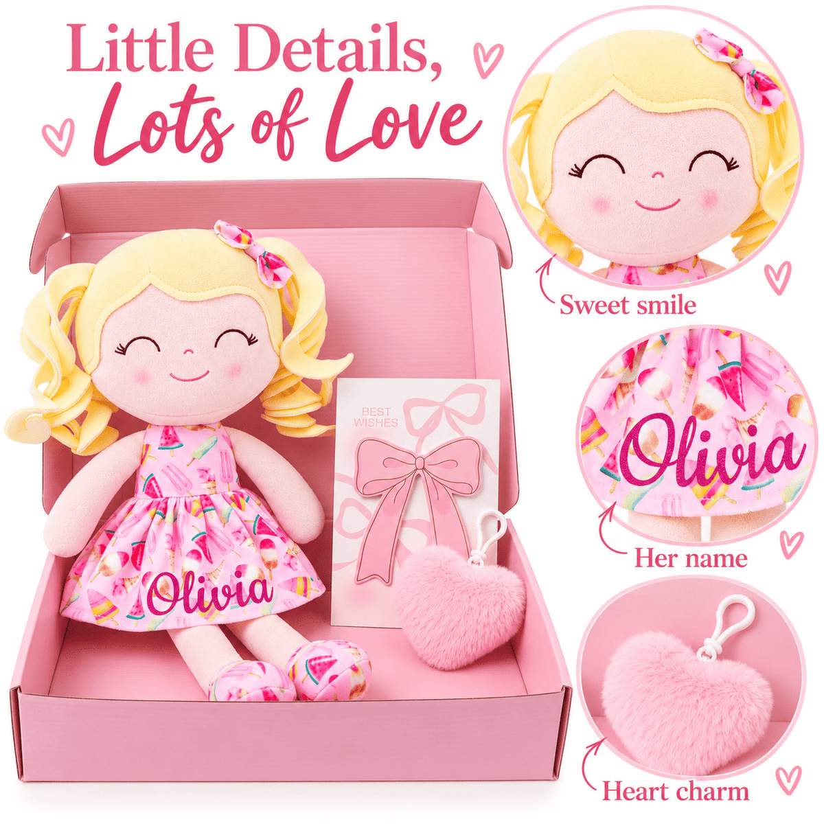 Gloveleya 12-Inch Personalized Baby Shower Gift Set – Ice Cream Curly Hair Doll - Gloveleya Official