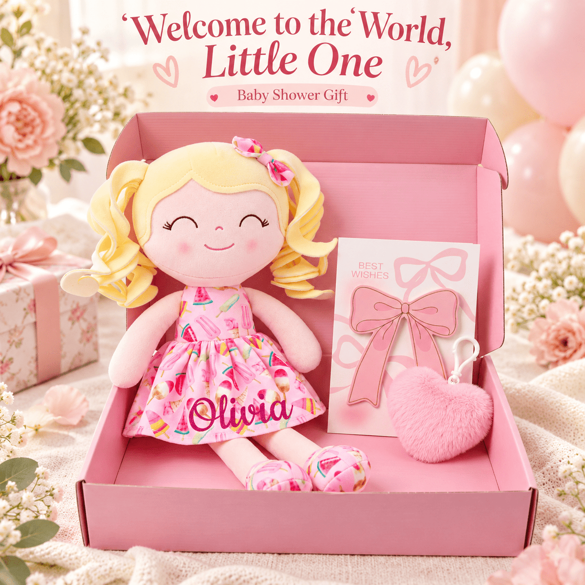 Gloveleya 12-Inch Personalized Baby Shower Gift Set – Ice Cream Curly Hair Doll - Gloveleya Official