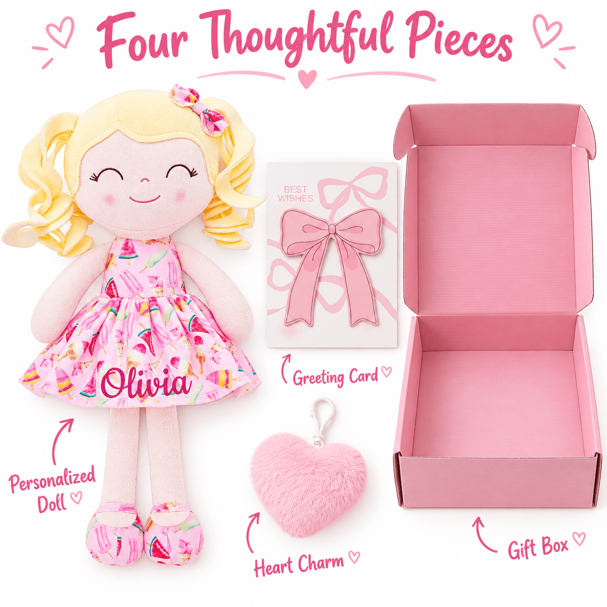 Gloveleya 12-Inch Personalized Baby Shower Gift Set – Ice Cream Curly Hair Doll - Gloveleya Official