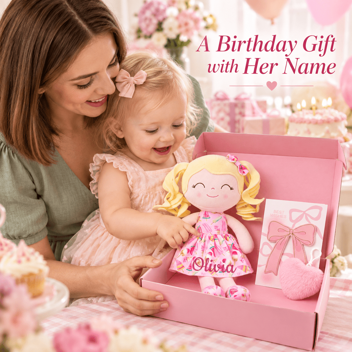 Gloveleya 12-Inch Personalized Baby Shower Gift Set – Ice Cream Curly Hair Doll - Gloveleya Official
