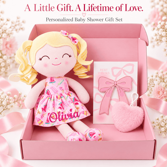 Gloveleya 12-Inch Personalized Baby Shower Gift Set – Ice Cream Curly Hair Doll - Gloveleya Official
