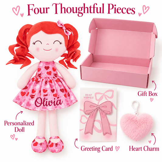 Gloveleya 12-Inch Personalized Baby Shower Gift Set – Love Heart Curly Hair Doll - Gloveleya Official
