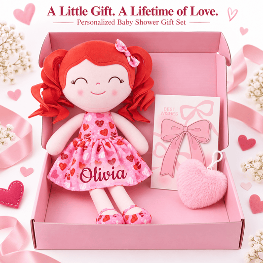 Gloveleya 12-Inch Personalized Baby Shower Gift Set – Love Heart Curly Hair Doll - Gloveleya Official
