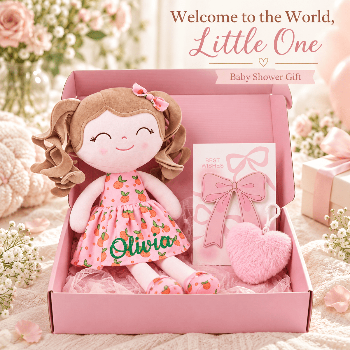 Gloveleya 12-Inch Personalized Baby Shower Gift Set – Orange Fruit Girl Doll - Gloveleya Official