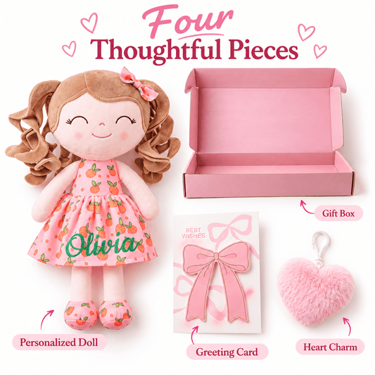 Gloveleya 12-Inch Personalized Baby Shower Gift Set – Orange Fruit Girl Doll - Gloveleya Official