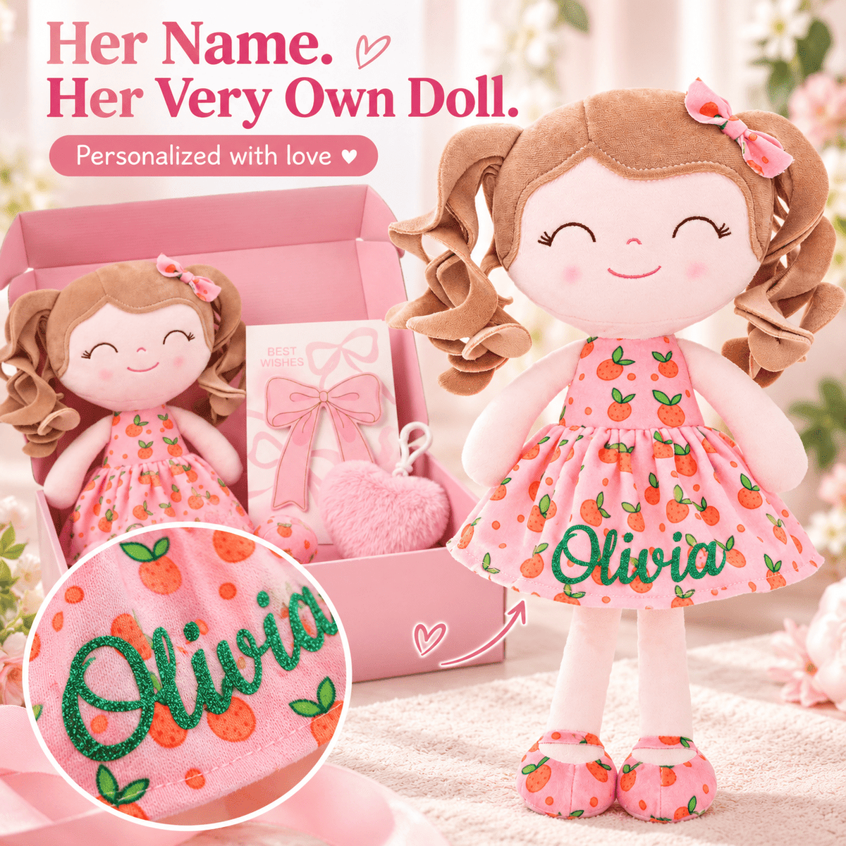 Gloveleya 12-Inch Personalized Baby Shower Gift Set – Orange Fruit Girl Doll - Gloveleya Official