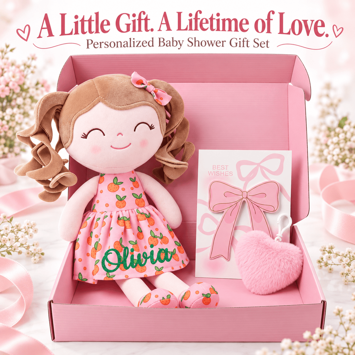 Gloveleya 12-Inch Personalized Baby Shower Gift Set – Orange Fruit Girl Doll - Gloveleya Official