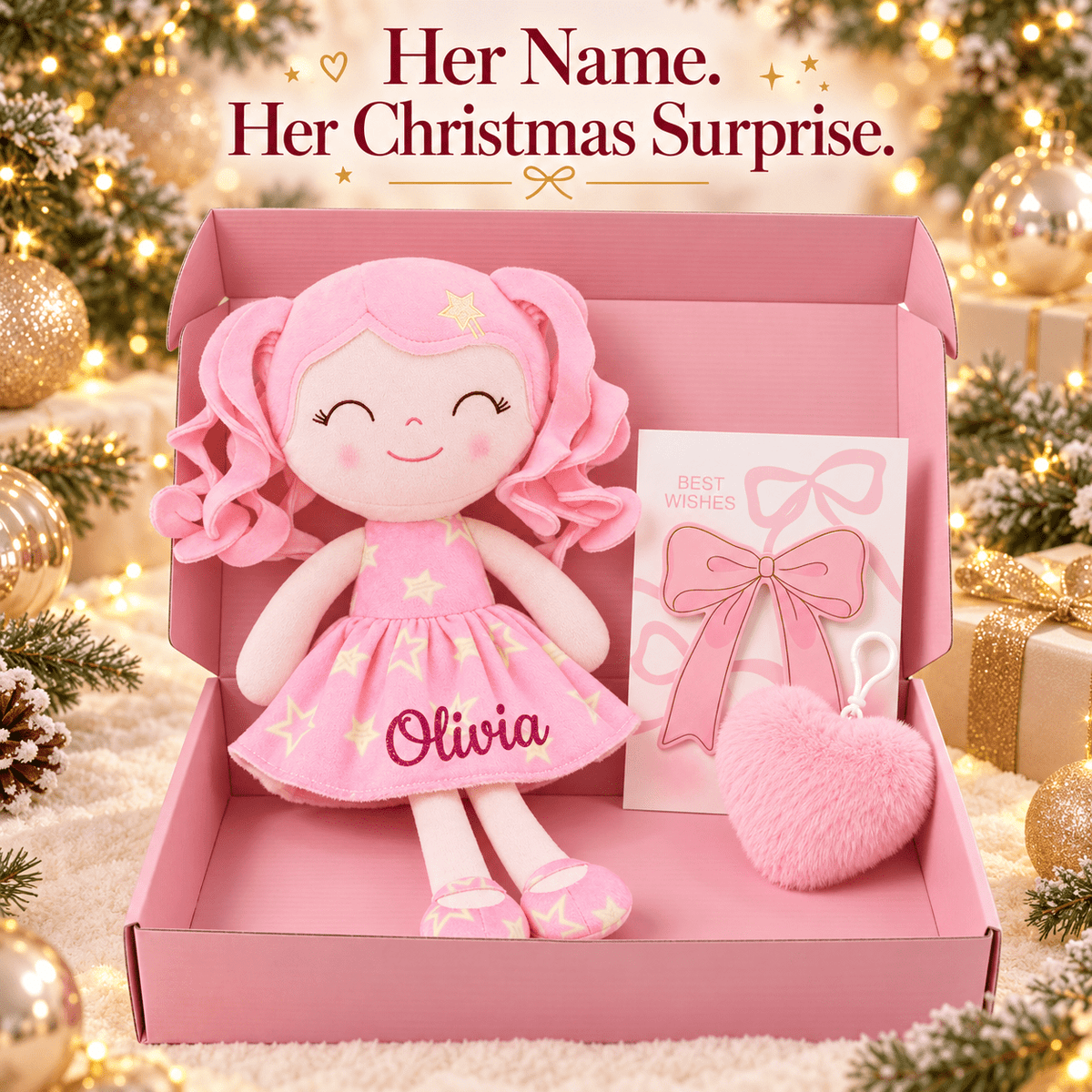 Gloveleya 12-Inch Personalized Baby Shower Gift Set – Pink Star Dress Doll - Gloveleya Official