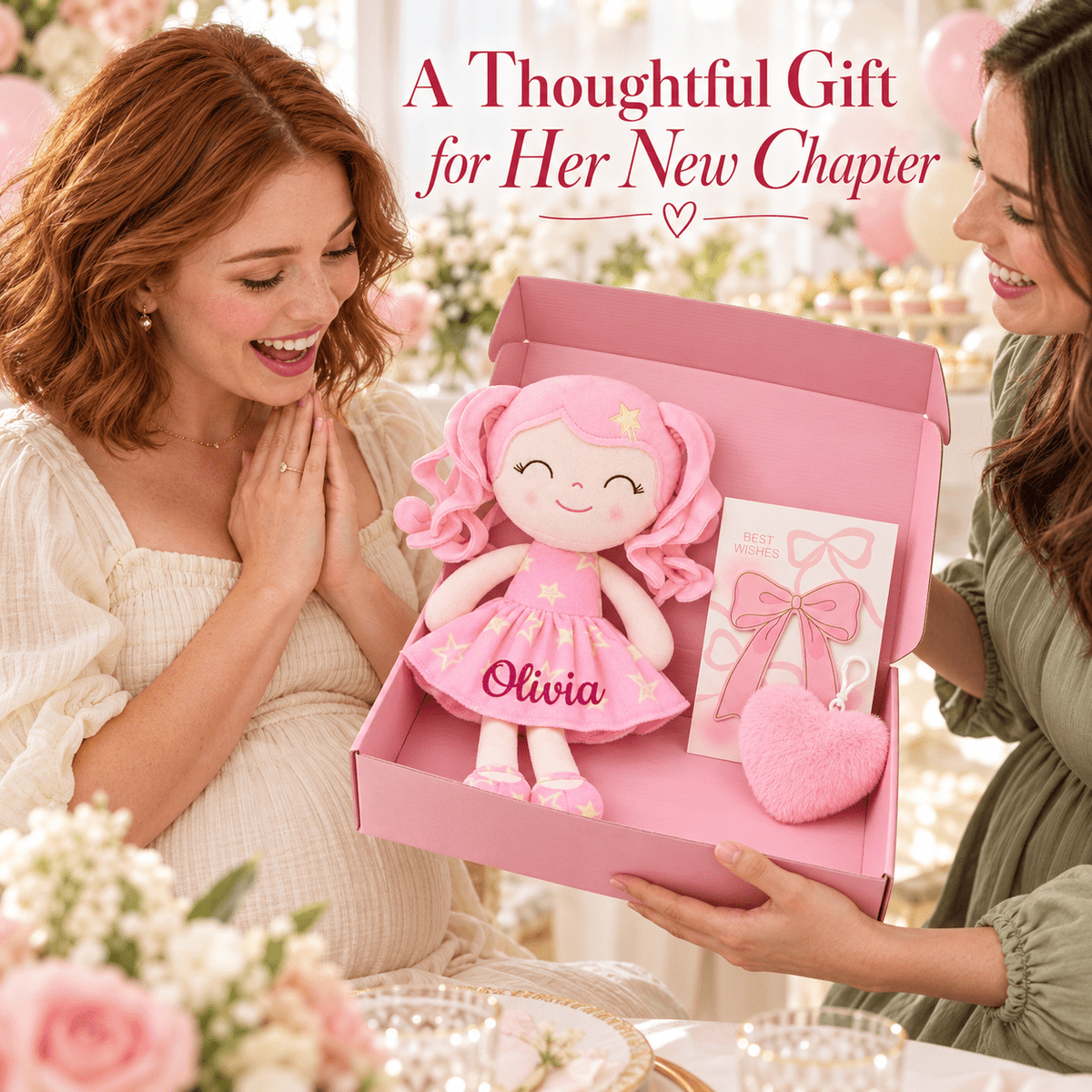 Gloveleya 12-Inch Personalized Baby Shower Gift Set – Pink Star Dress Doll - Gloveleya Official