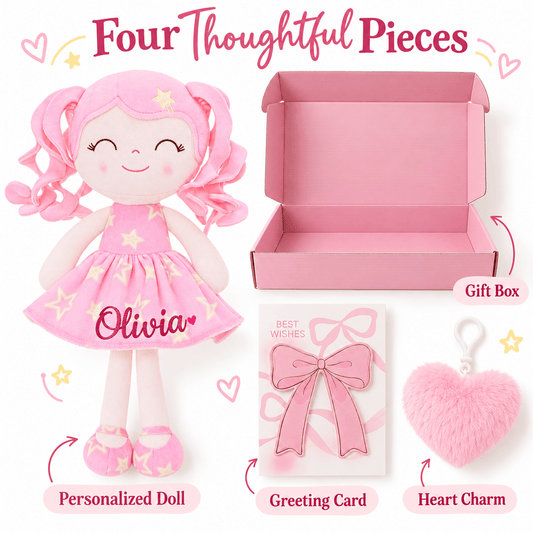 Gloveleya 12-Inch Personalized Baby Shower Gift Set – Pink Star Dress Doll - Gloveleya Official