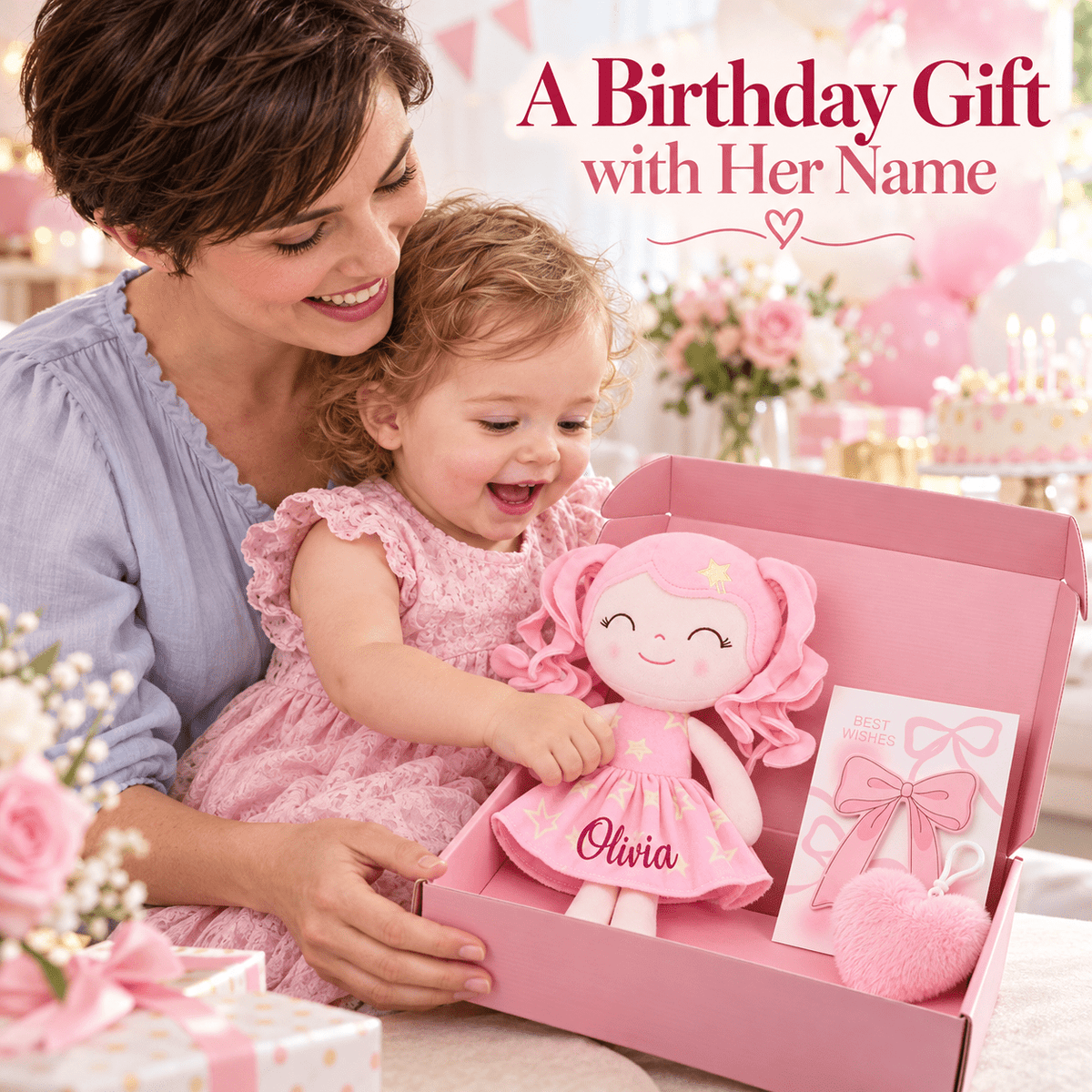 Gloveleya 12-Inch Personalized Baby Shower Gift Set – Pink Star Dress Doll - Gloveleya Official