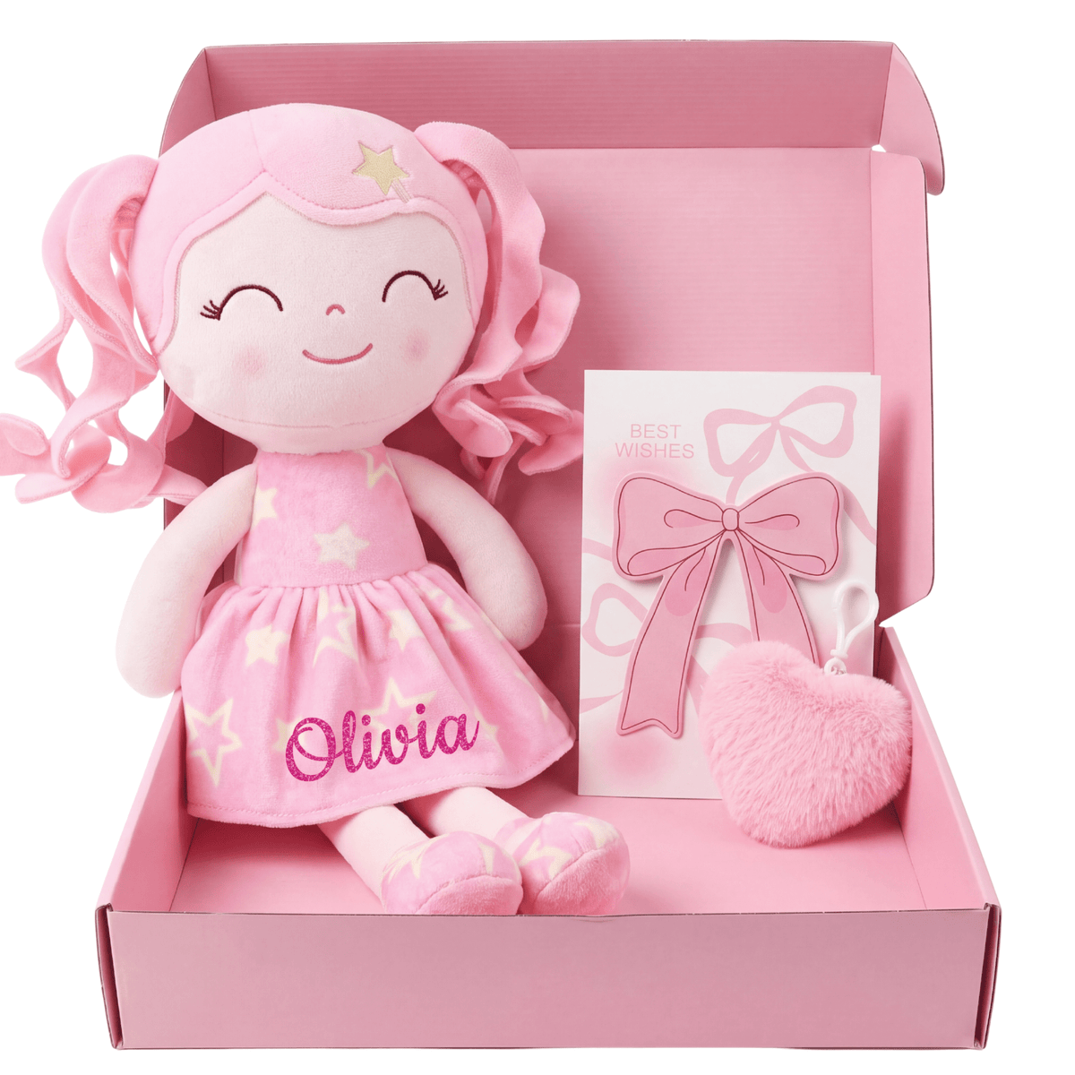 Gloveleya 12-Inch Personalized Baby Shower Gift Set – Pink Star Dress Doll - Gloveleya Official