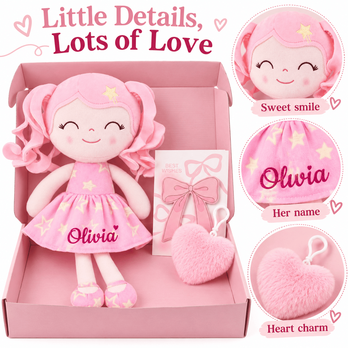 Gloveleya 12-Inch Personalized Baby Shower Gift Set – Pink Star Dress Doll - Gloveleya Official