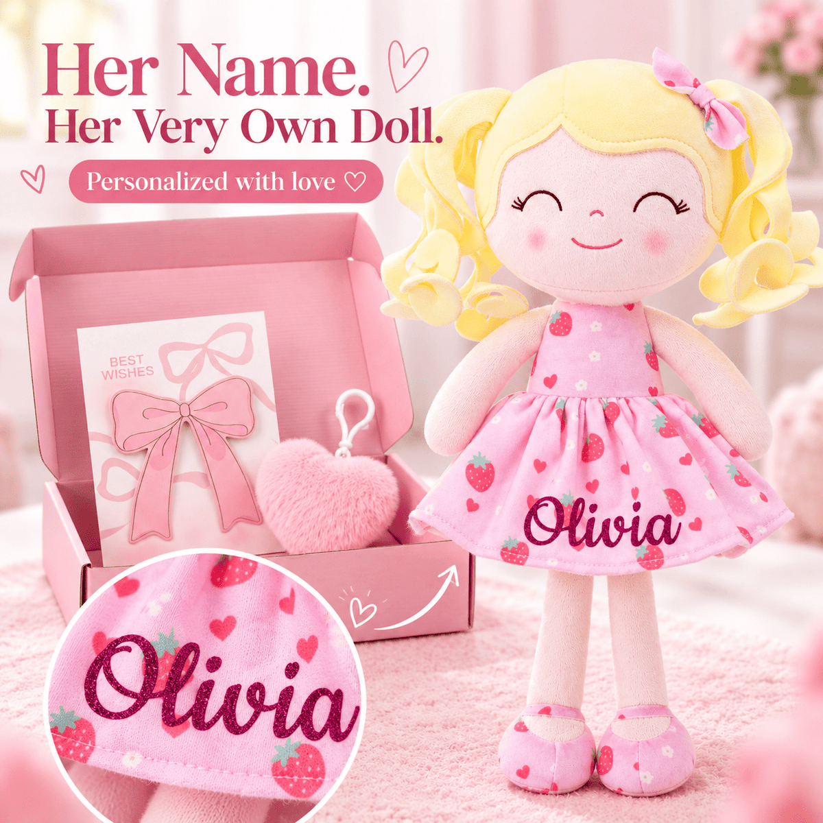 Gloveleya 12-Inch Personalized Baby Shower Gift Set – Strawberry Fruit Girl Doll - Gloveleya Official